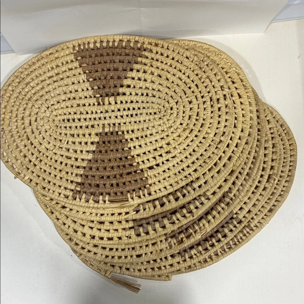Woven Straw Placemats Set Reed Wrapped and Decorated Like in the Deep South